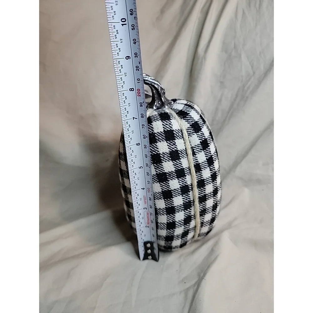 Stuffed Fabric Tall Pumpkin‎ Black & White Small Gingham Print 8.5